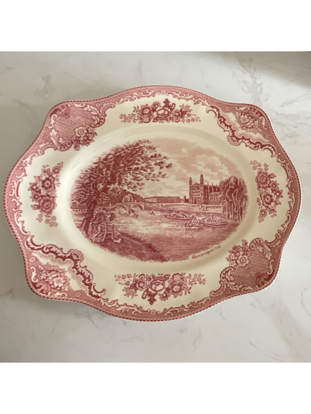 Johnson Brothers Cambridge 1792 Red Ceramic Oval Platter England Dishwasher Safe